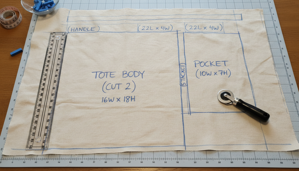 marked fabric ready for cutting with measurements