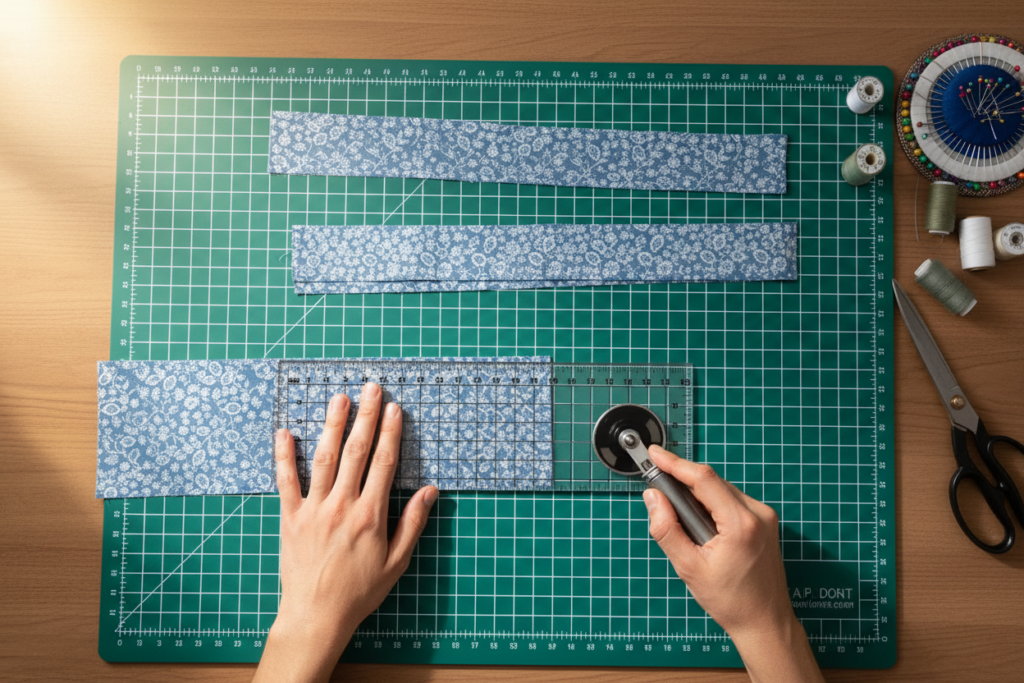 measuring and cutting fabric with proper tools