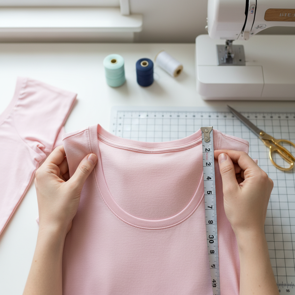 measuring scoop neck depth on t-shirt