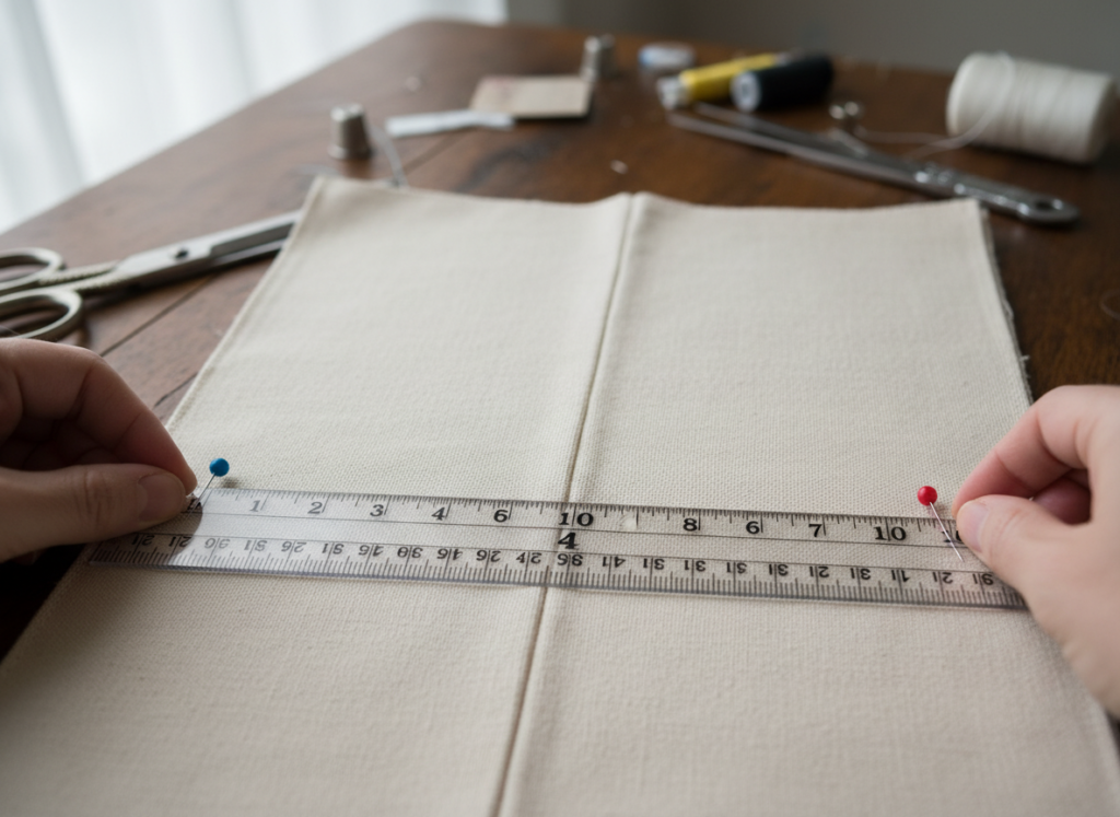 measuring strap placement on tote bag