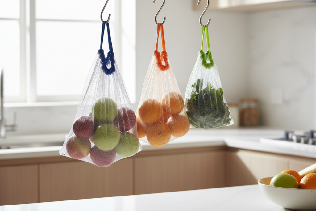 mesh produce bags with drawstring closures