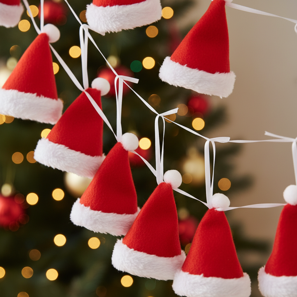 miniature red and white Santa hat ornaments