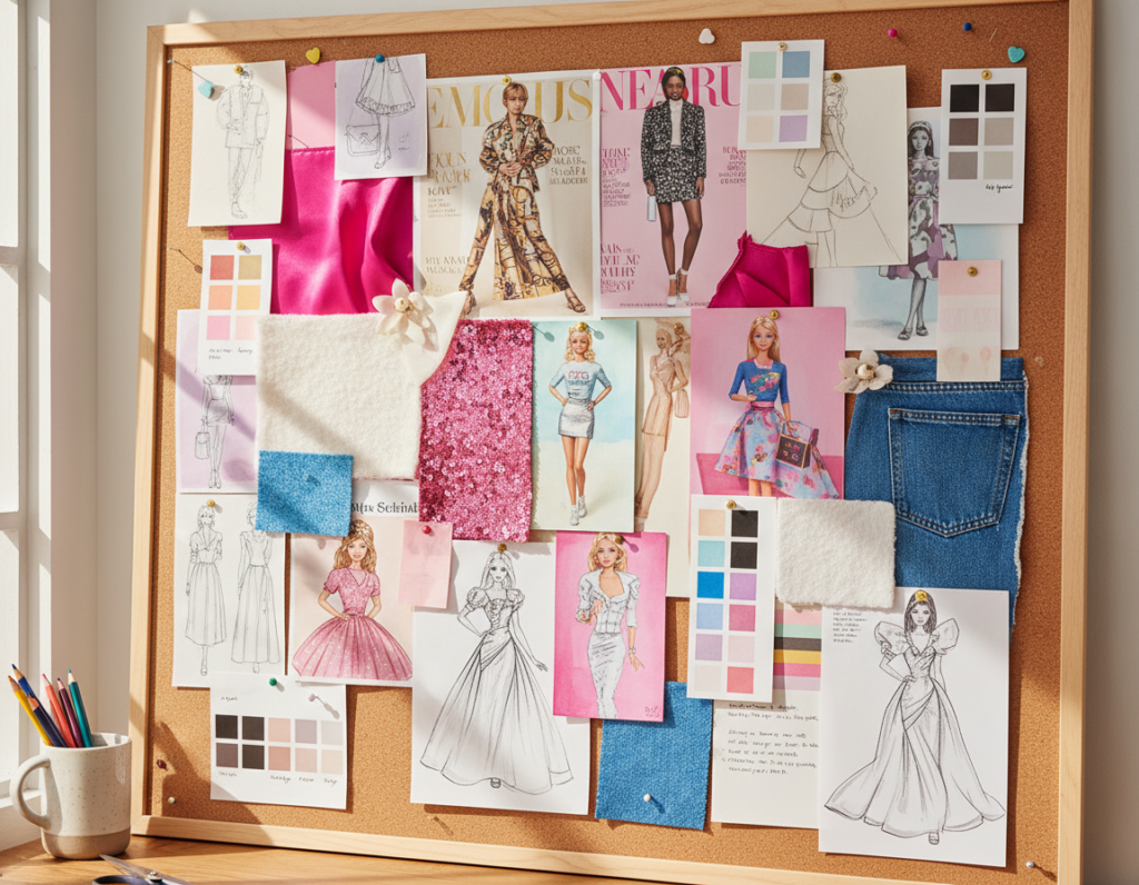 mood board for barbie clothes design ideas