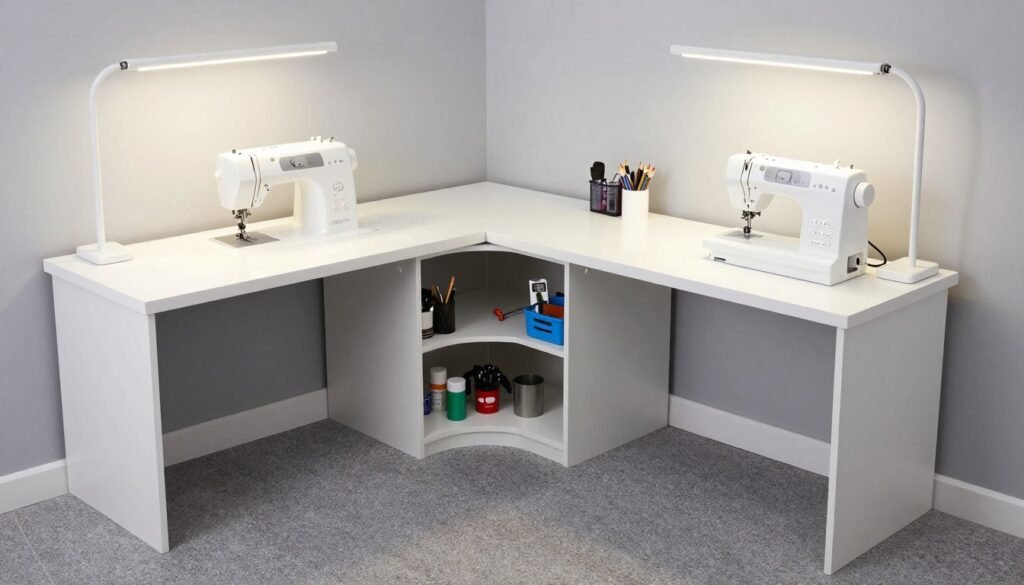multipurpose craft table with sewing and crafting zones