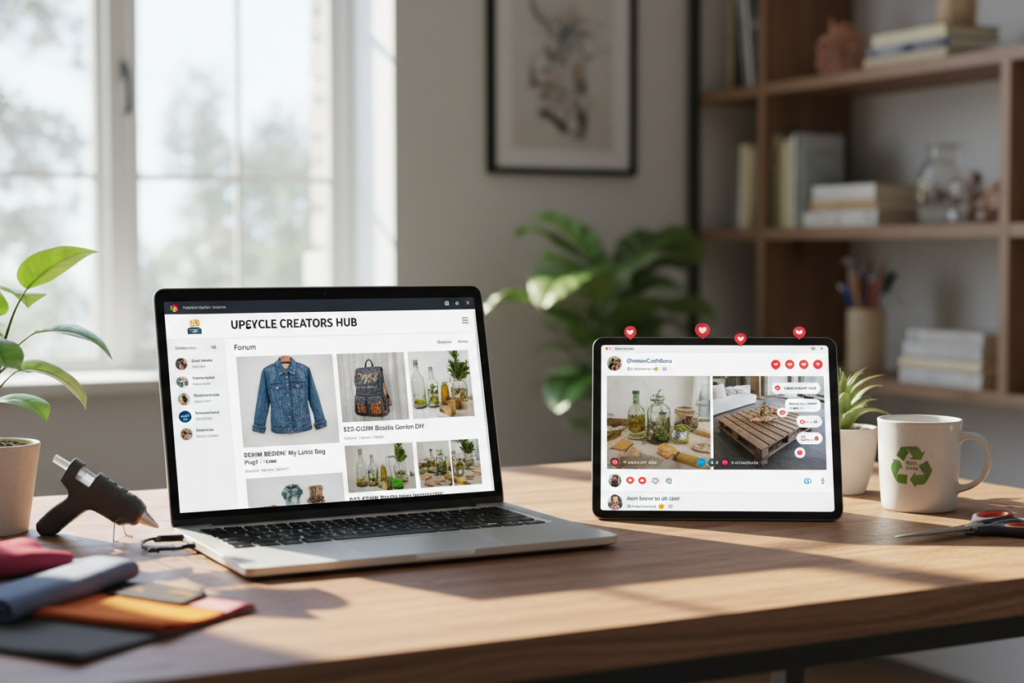 online upcycling community sharing projects on digital devices