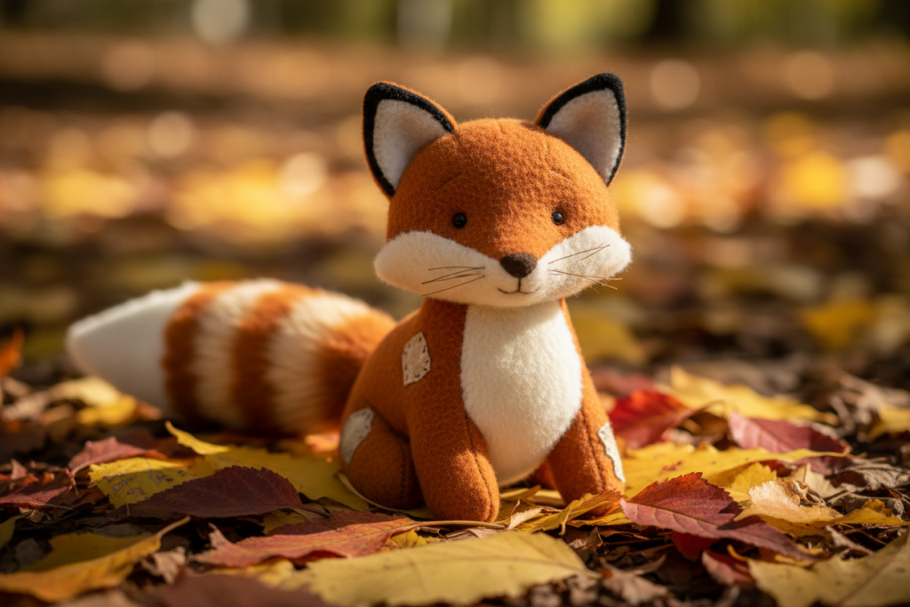 orange fox stuffed animal with white chest