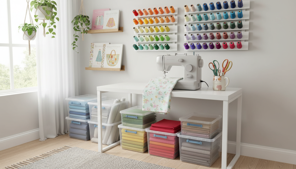 organized sewing space with supplies and storage solutions organized sewing space with supplies and storage solutions