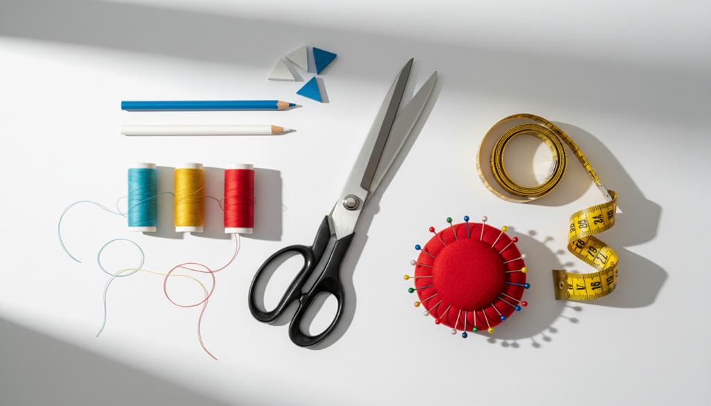 organized sewing tools and notions for dress making