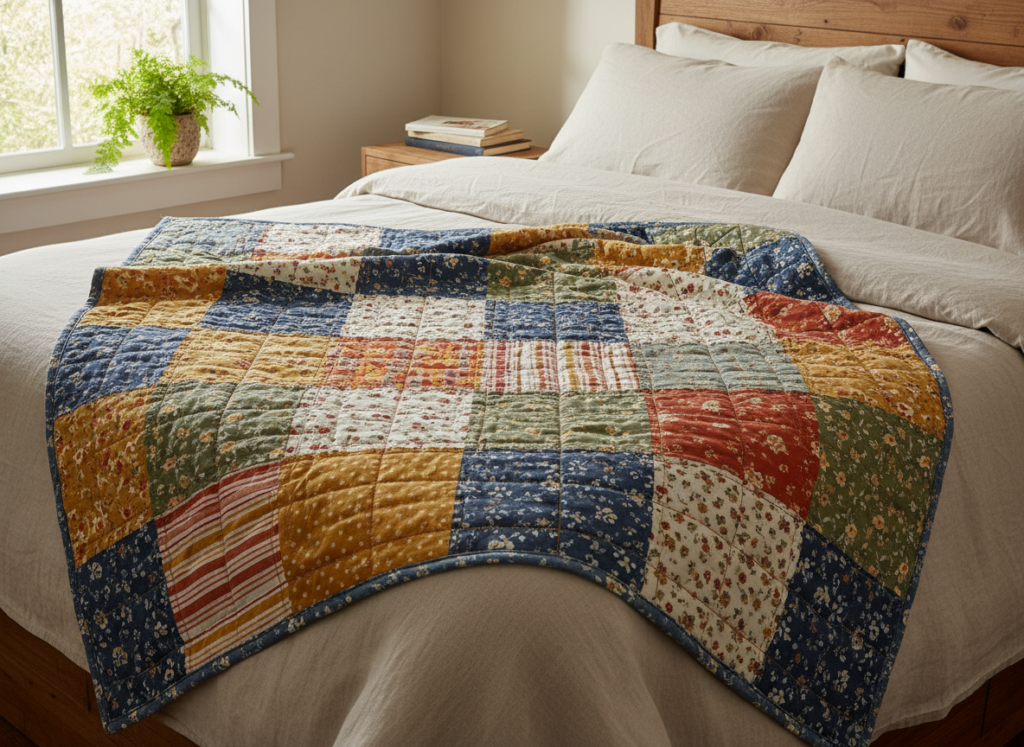 patchwork blanket with various fabrics