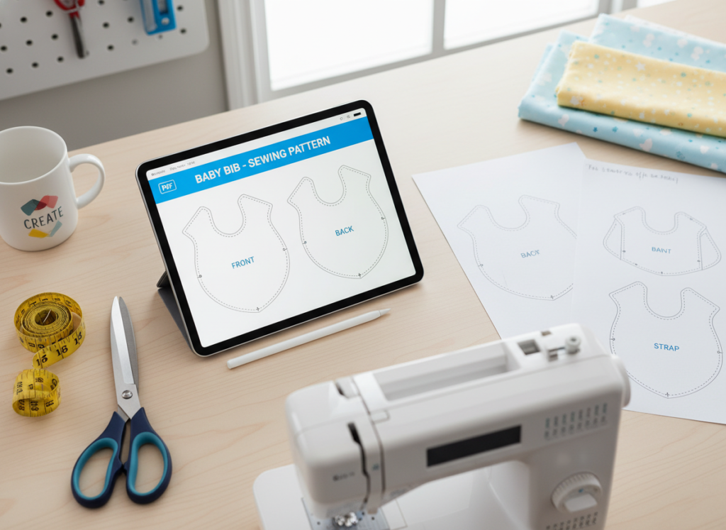 pdf sewing pattern on tablet screen