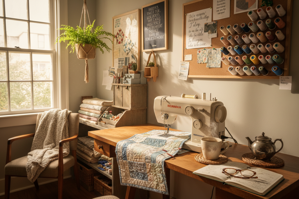 peaceful sewing workspace encouraging mindful crafting