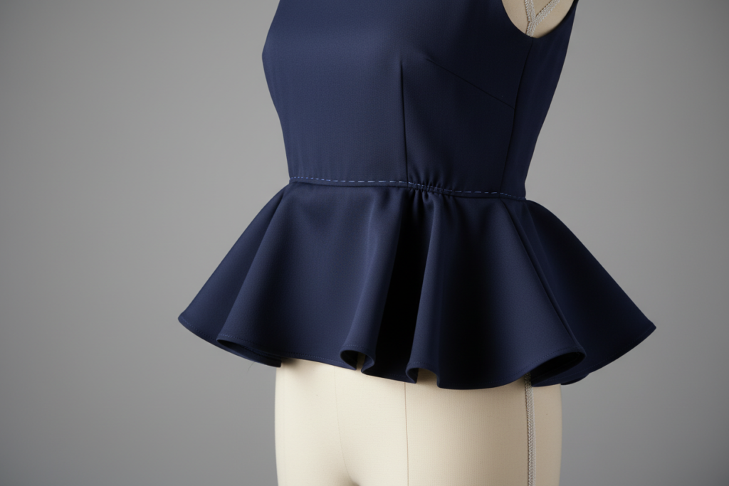 peplum top showing flared waist detail and construction technique