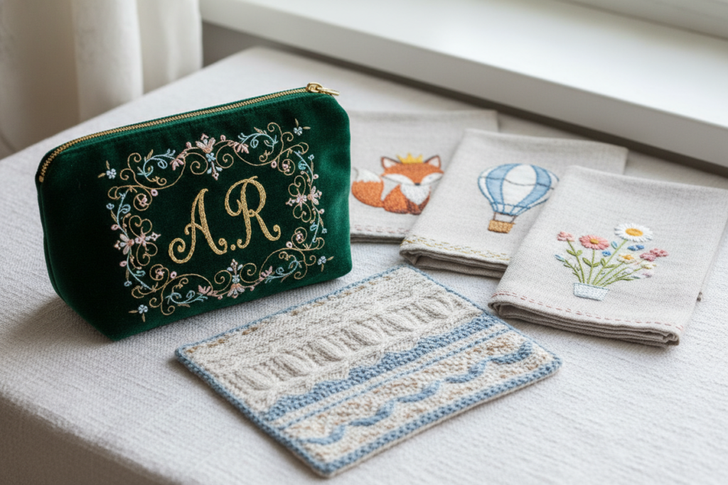 personalized sewing gifts with embroidery and custom details for Christmas