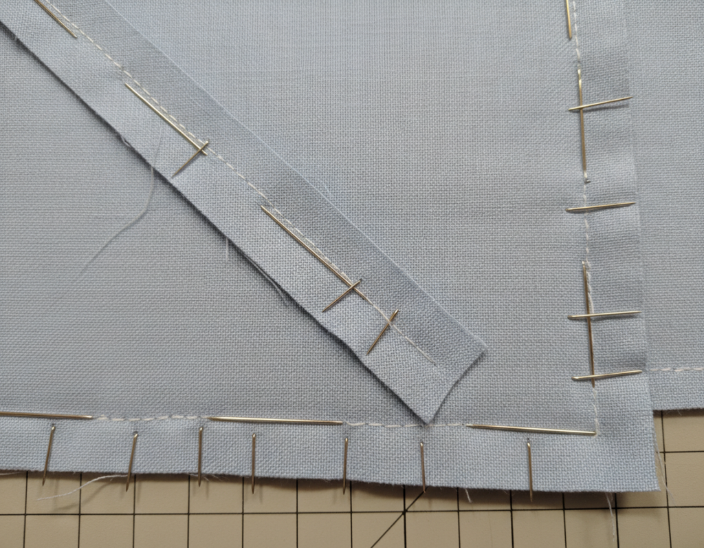 pinned fabric ready for sewing sides and bottom