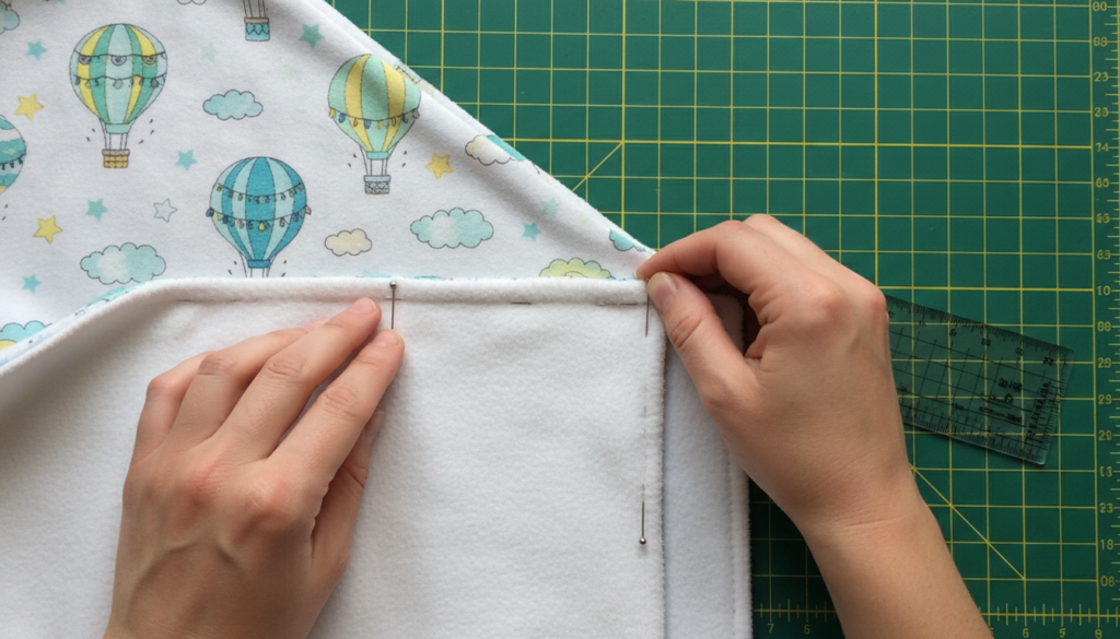 pinning fabric layers for baby blanket