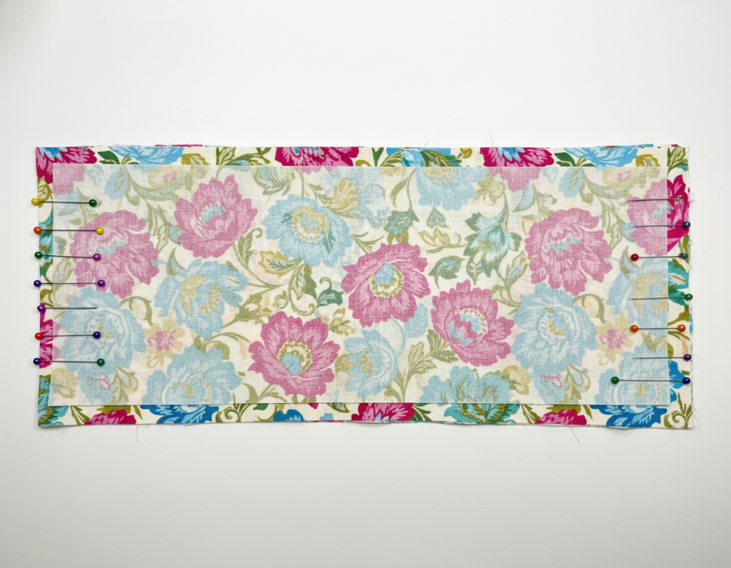 pinning fabric pieces right sides together for tote bag