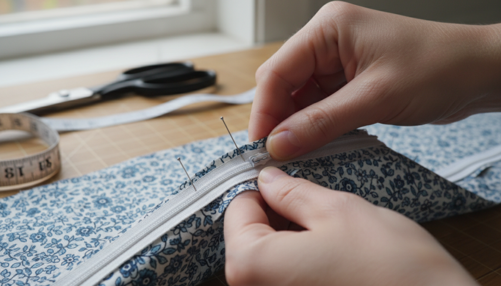 pinning zipper to fabric edge
