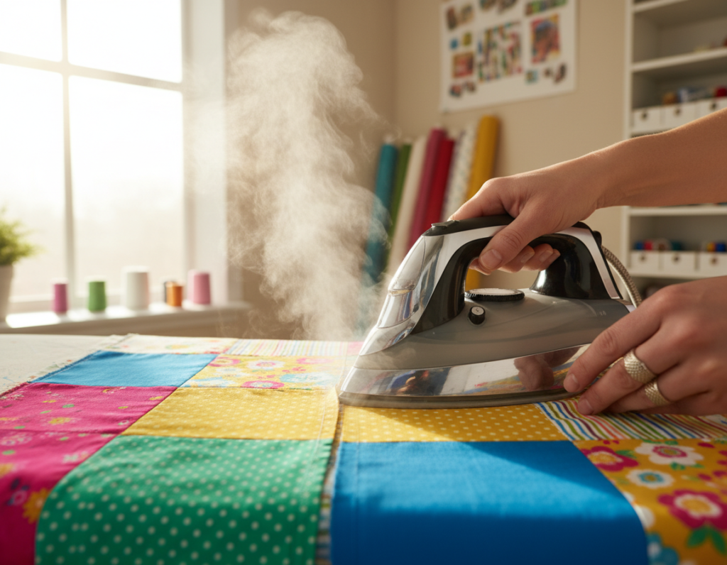 pressed seams on ironing board