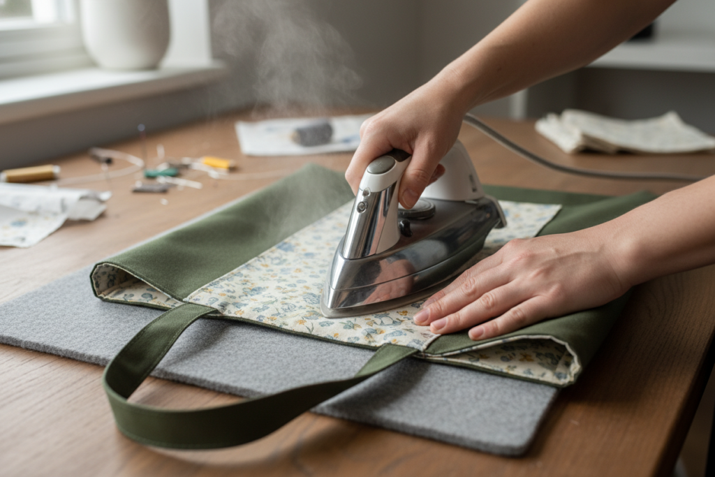 pressing finished bag top edge