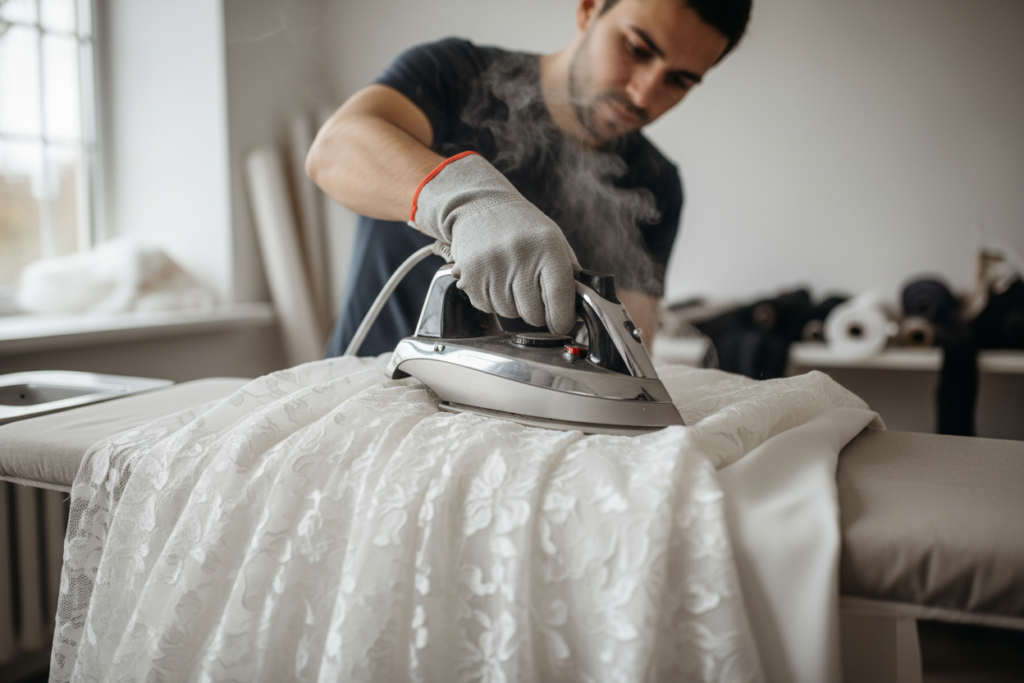 pressing finished handmade dress with iron