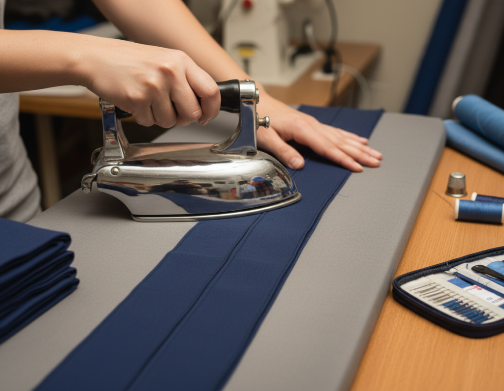 pressing folded strap with iron