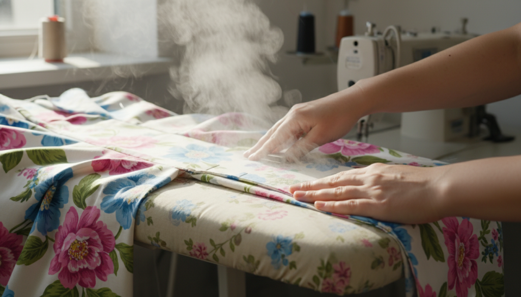 pressing seams open on ironing board during dress construction