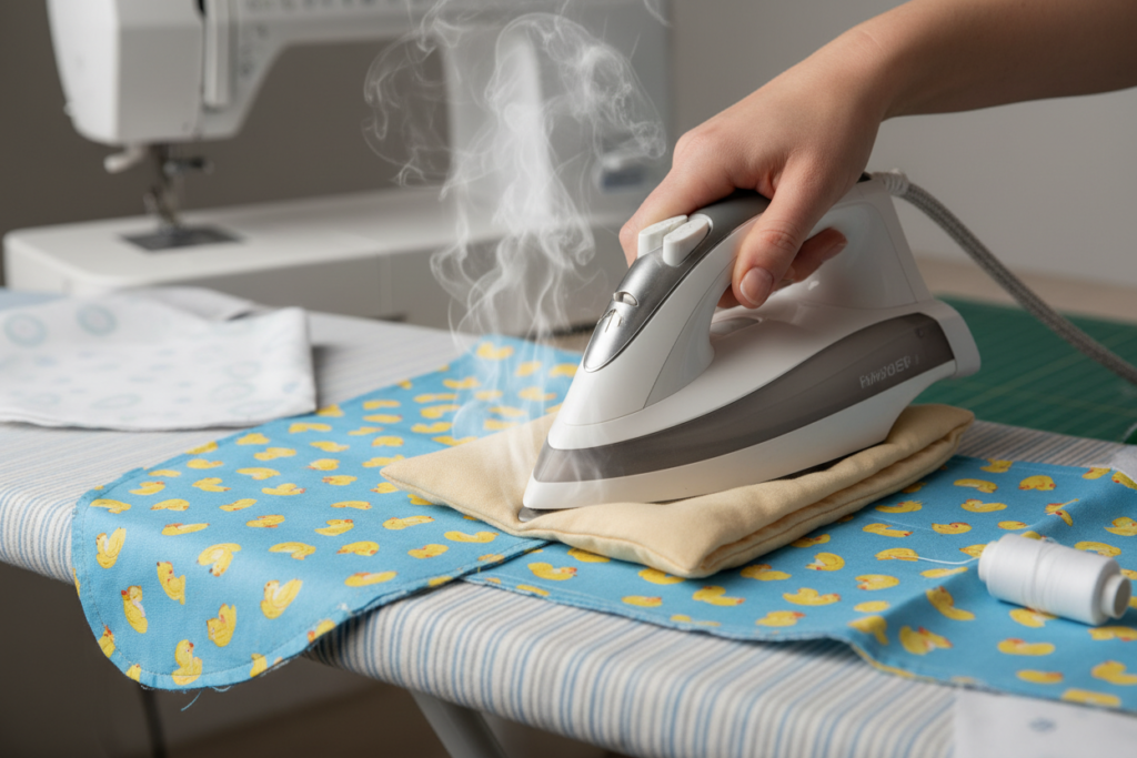 pressing seams while sewing baby items