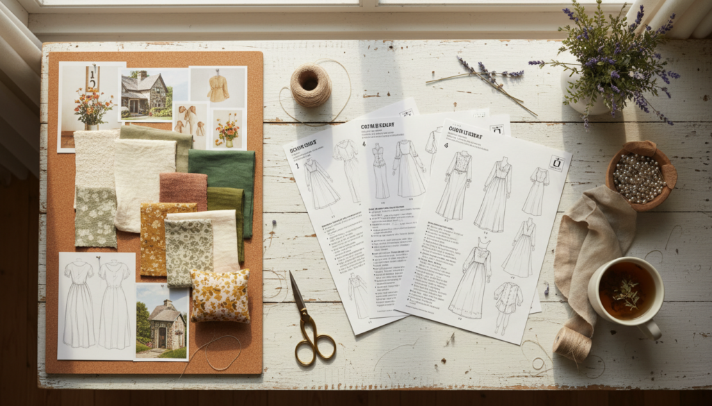 printed sewing patterns and inspiration boards for DIY projects