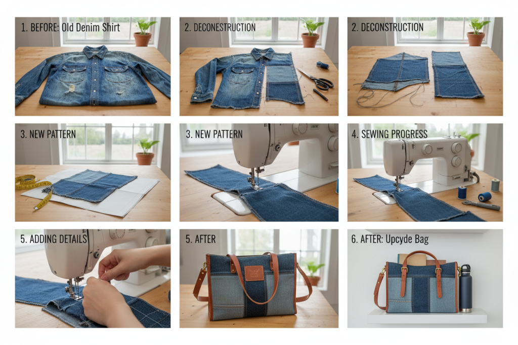 process photos of upcycling project from start to finish