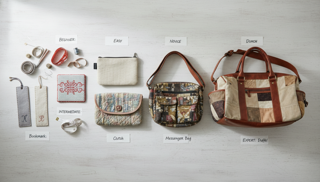 progression of sewing projects from simple to complex