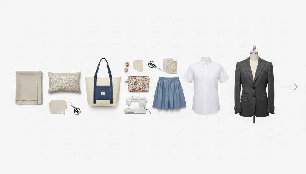 progression of sewing projects from simple to complex