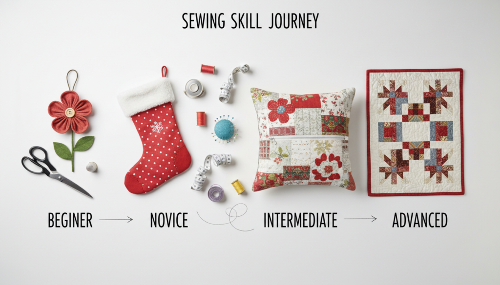 progression of sewing projects from simple to more complex showing skill development