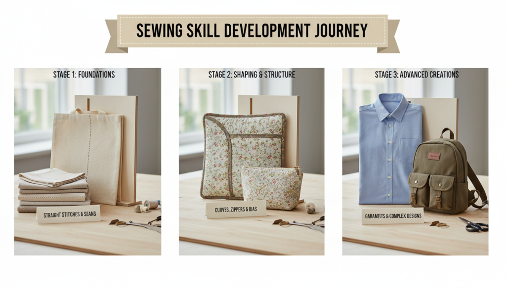 progression of sewing skills from basic to intermediate projects