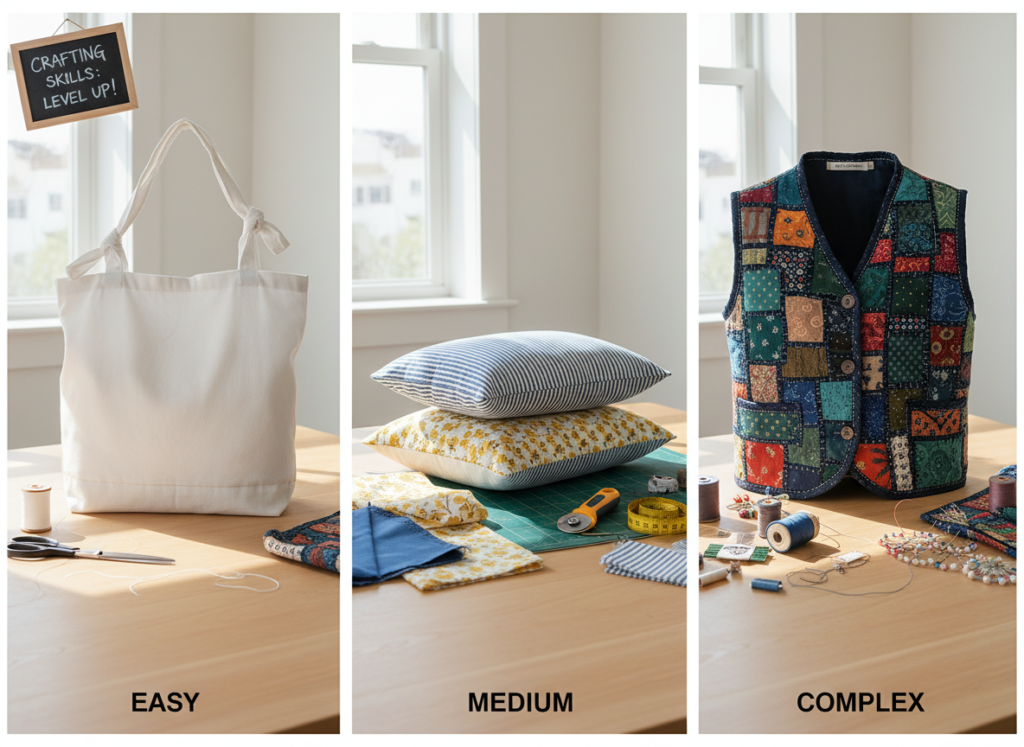 progression of simple to complex upcycling projects