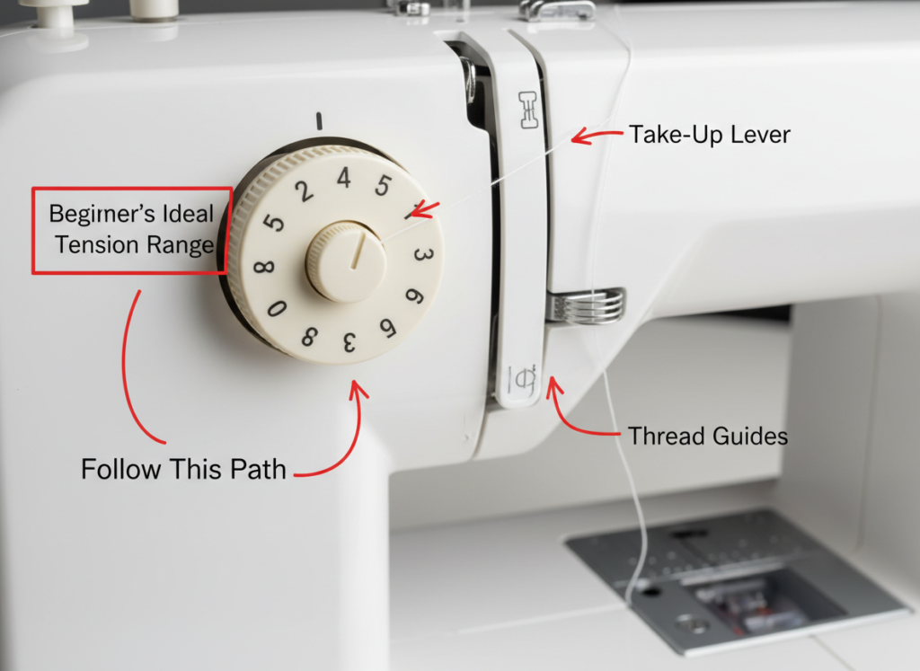 proper thread tension demonstration for beginner sewing machine users