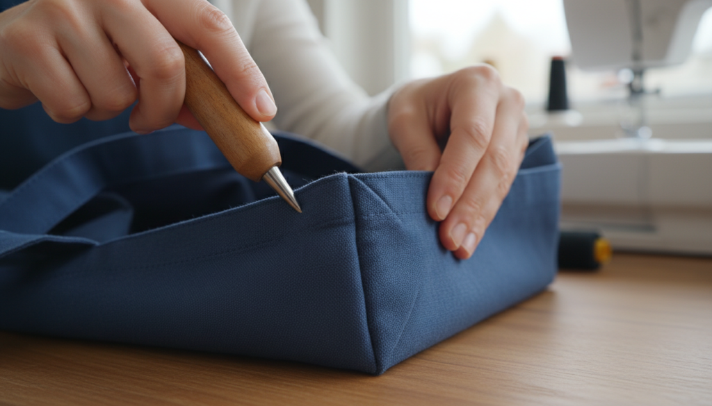 pushing out bag corners with point turner