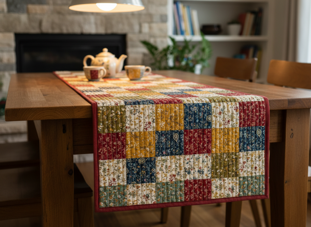 quilted table runner with patchwork design