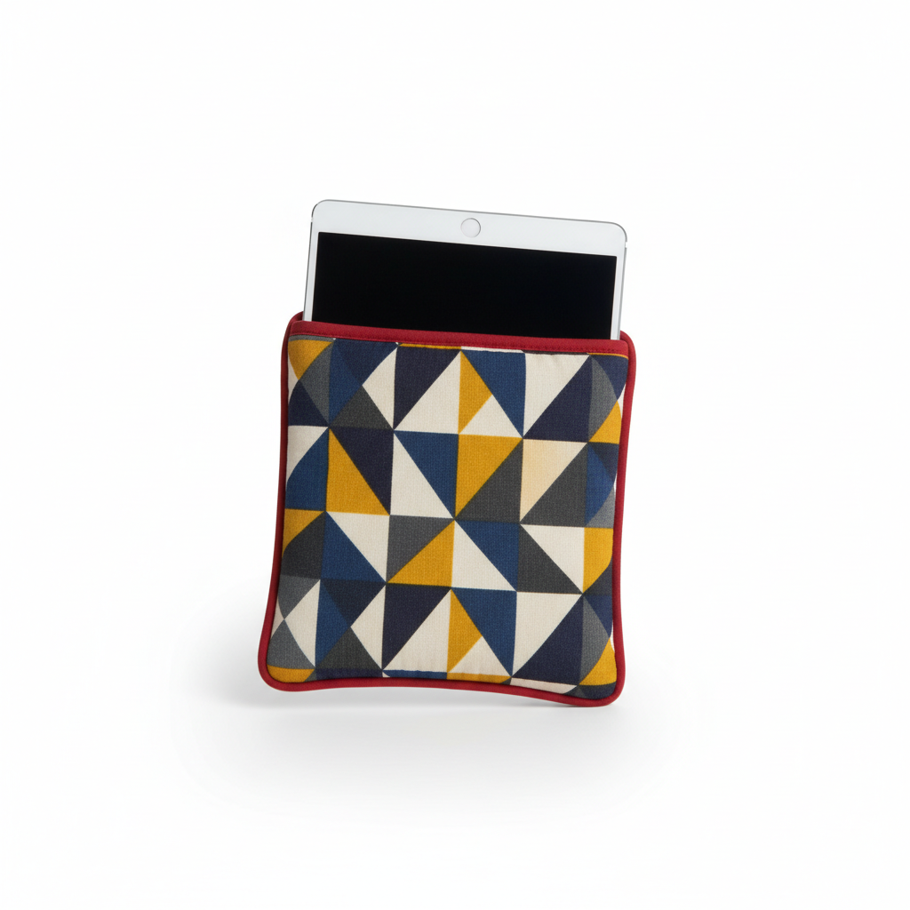 quilted tablet sleeve sewn gift with modern geometric pattern for Christmas