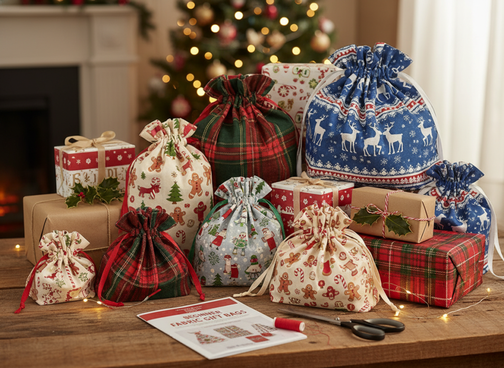 reusable fabric gift bags various sizes
