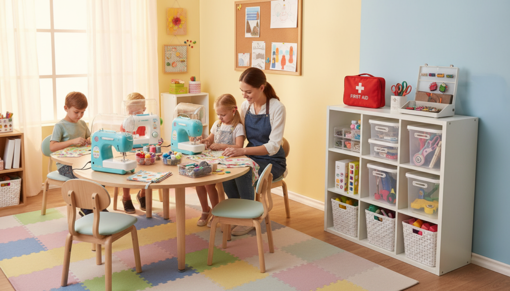 safe sewing environment setup for children with supervision