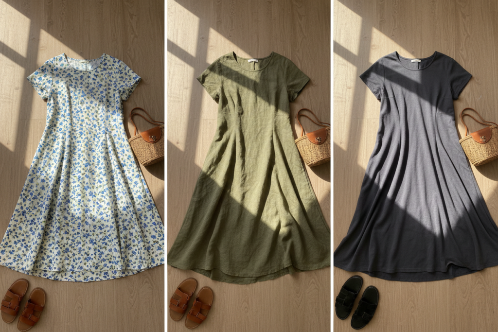 same dress pattern in different fabric types