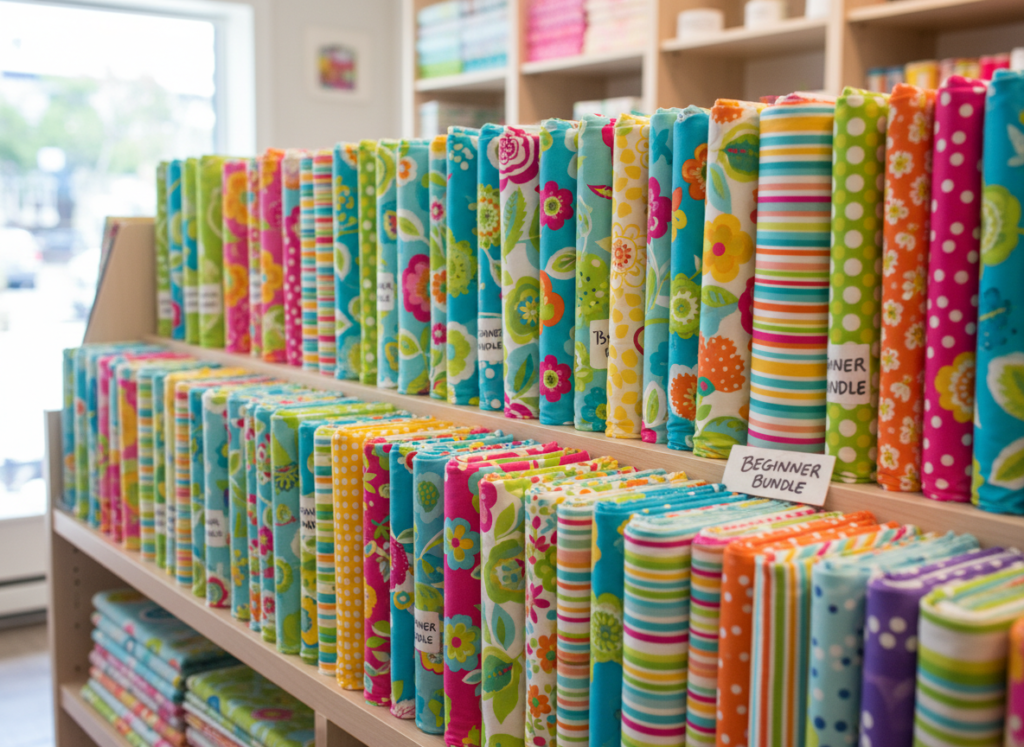 selection of beginner-friendly cotton fabrics in cute patterns for easy sewing selection of beginner-friendly cotton fabrics in cute patterns for easy sewing