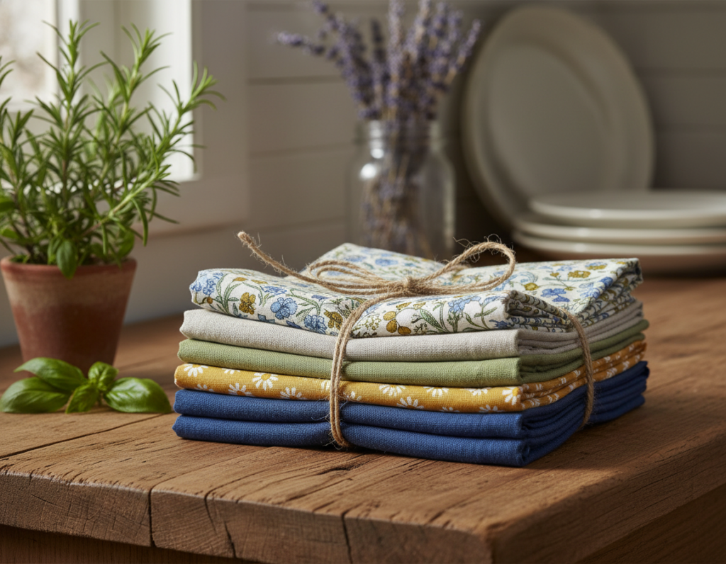 set of handmade cloth napkins in coordinating patterns