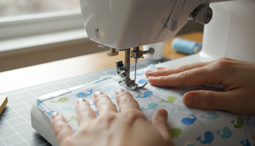 sewing burp cloth edges on machine