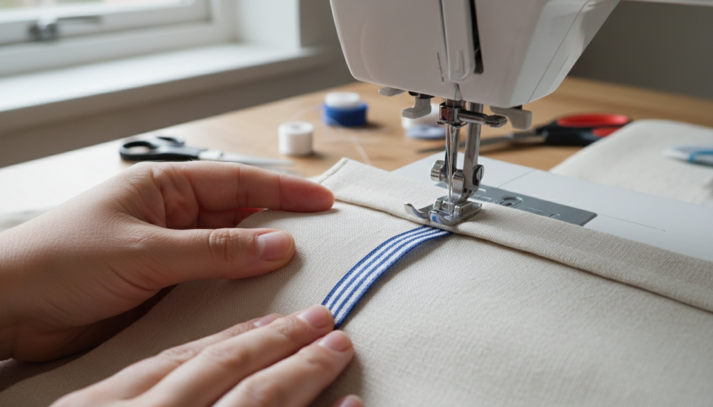 sewing drawstring channel on fabric bag