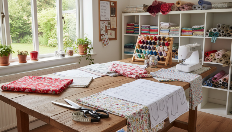 sewing easy diy clothing design ideas workspace with colorful fabric and patterns