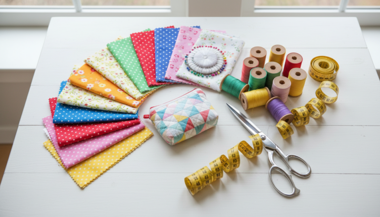 sewing easy diy clothing hacks workspace with colorful fabrics and tools