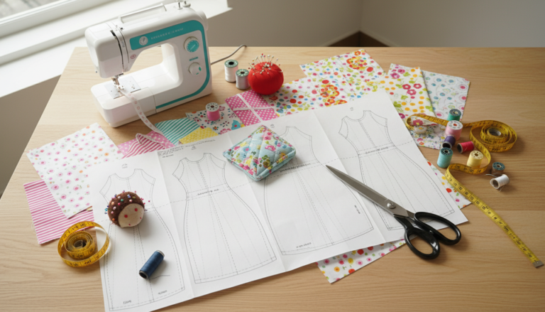 sewing easy diy dress sewing patterns free workspace with fabric and scissors