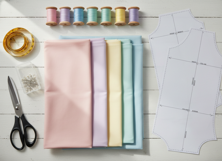 sewing easy diy dress shirt for women materials laid out on work table