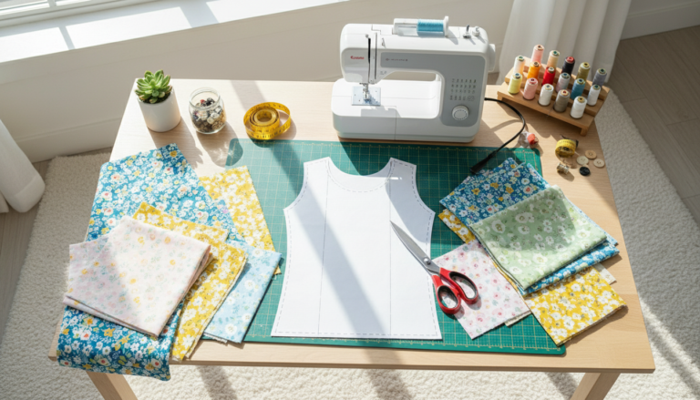 sewing easy diy to make tops workspace with fabric and pattern
